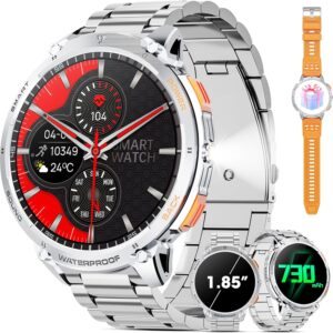 Military Smart Watch for Men 1.85" HD Touch Screen 730mAh Battery Smart Watches with LED Flashlight for Android iOS （Bluetooth Call Answer/Dial Calls） Fitness Tracker with Heart Rate Blood
